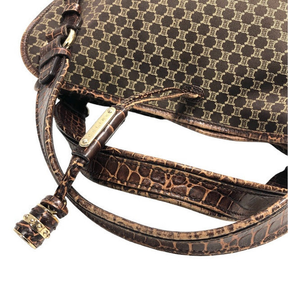 Celine Macadam Pattern Canvas Leather Tote Handbag Brown - Picture 5 of 10